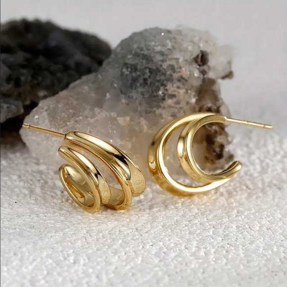 14K Gold Womens Double Row Hoop Earrings Ladies New 14 Karat Silver Jewelry